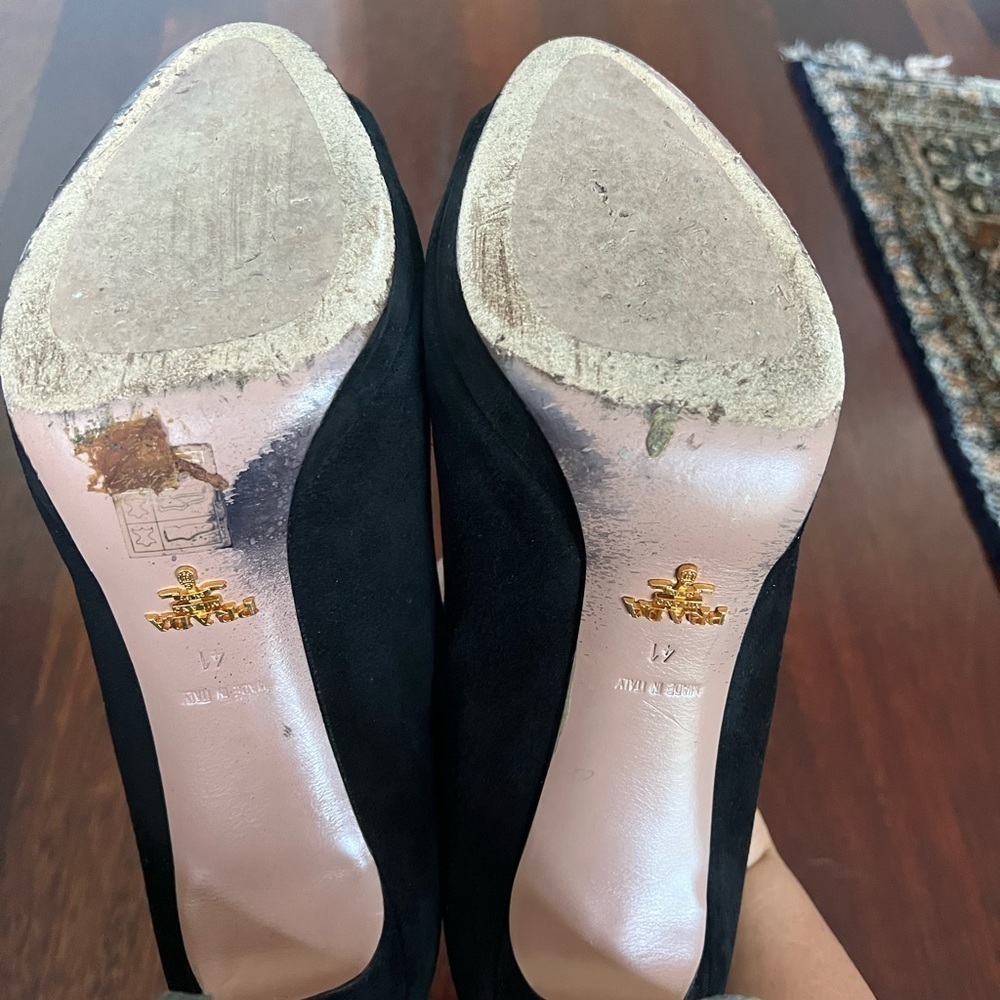 LUXURY PRADA PUMPS SHOES 1KP136 BLACK SUEDE LEATHER US 11 EU 41 - Picture 6 of 8